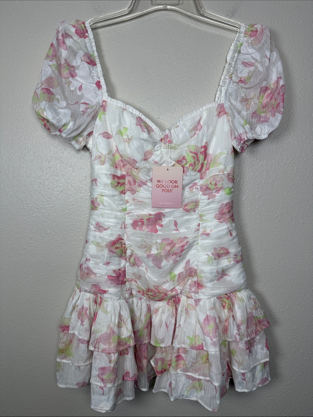 NWT Hello Molly Flora’s Dream Mini Dress S Pink Floral Puff Sleeve Ruffle Party - Picture 4 of 16